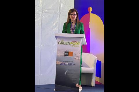 Lamia Kerdjoudj, Secretary General, FEPORT presents on strategy for resilience and decarbonisation.